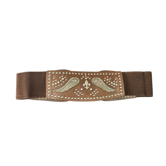 Brown Faux Leather Studded Belt with Silver Buckle - Picture 2 of 3